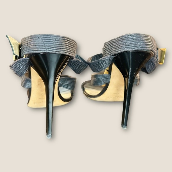 Jimmy Choo Black Waxed Leather ‘Serena’ Brass Hardware Gladiator Heels Size 8.5 - Picture 9 of 16